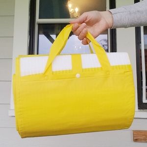 Vtg 70s Beach Tanning Picnic Yoga Mat Travel Yellow White Stripes Fun Aesthetic